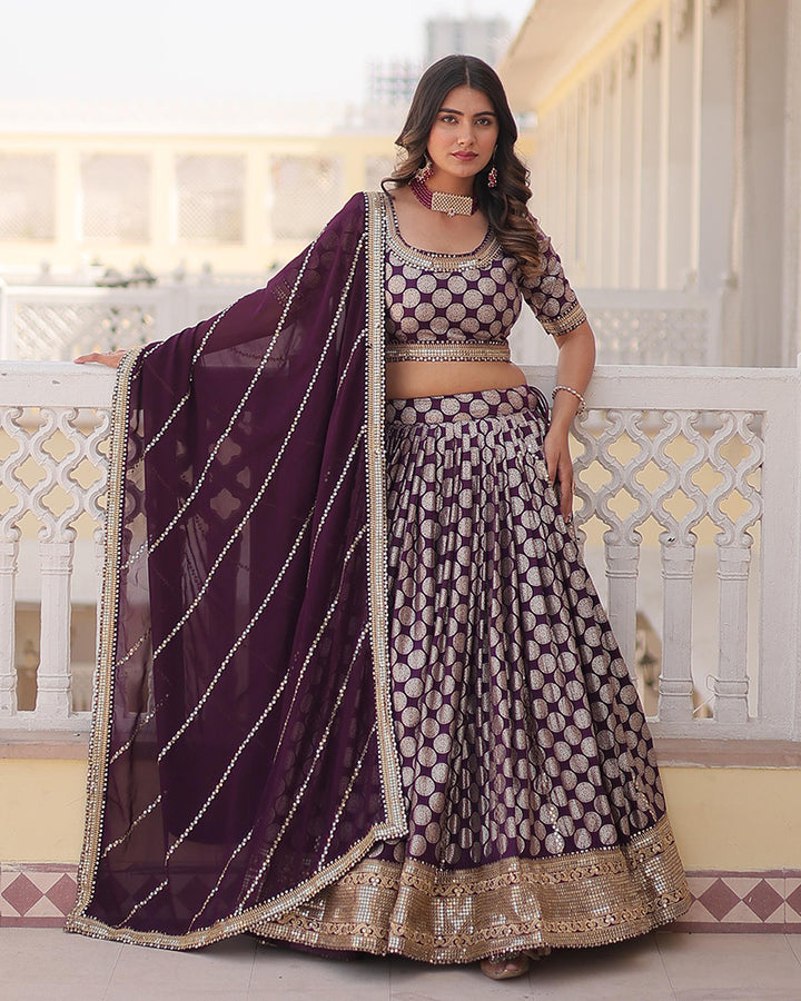 Wine Color Designer Pure Dyable Viscose Jacquard Lehenga Choli