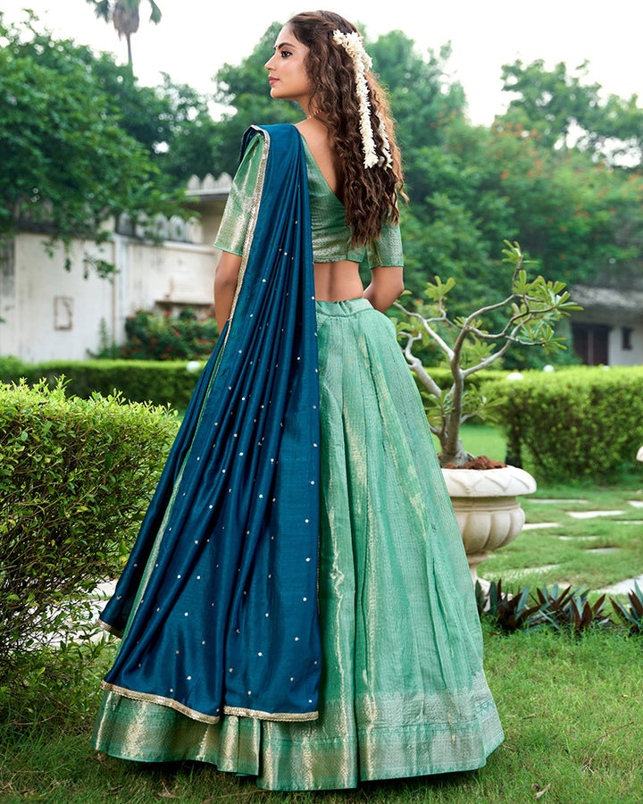 Designer Pista Color Kanchipuram Lehenga Choli