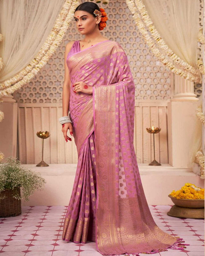 Designer Lavender Color Jacquard Banarasi Silk Saree