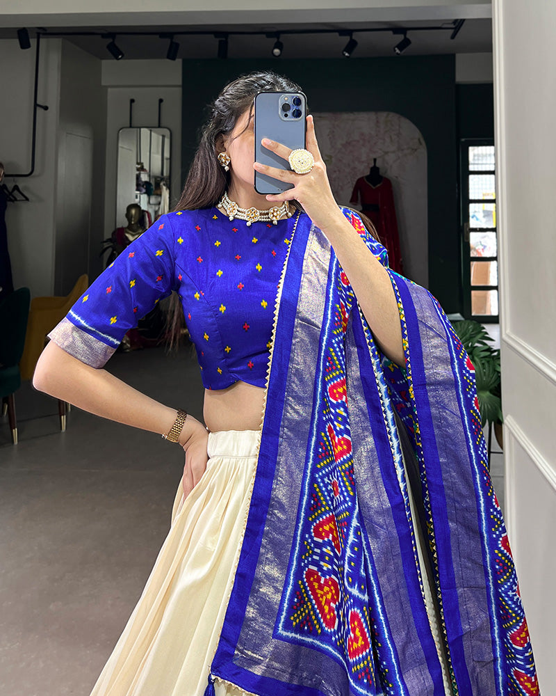 Patola Printed Royal Blue Color Tussar Silk Lehenga Choli