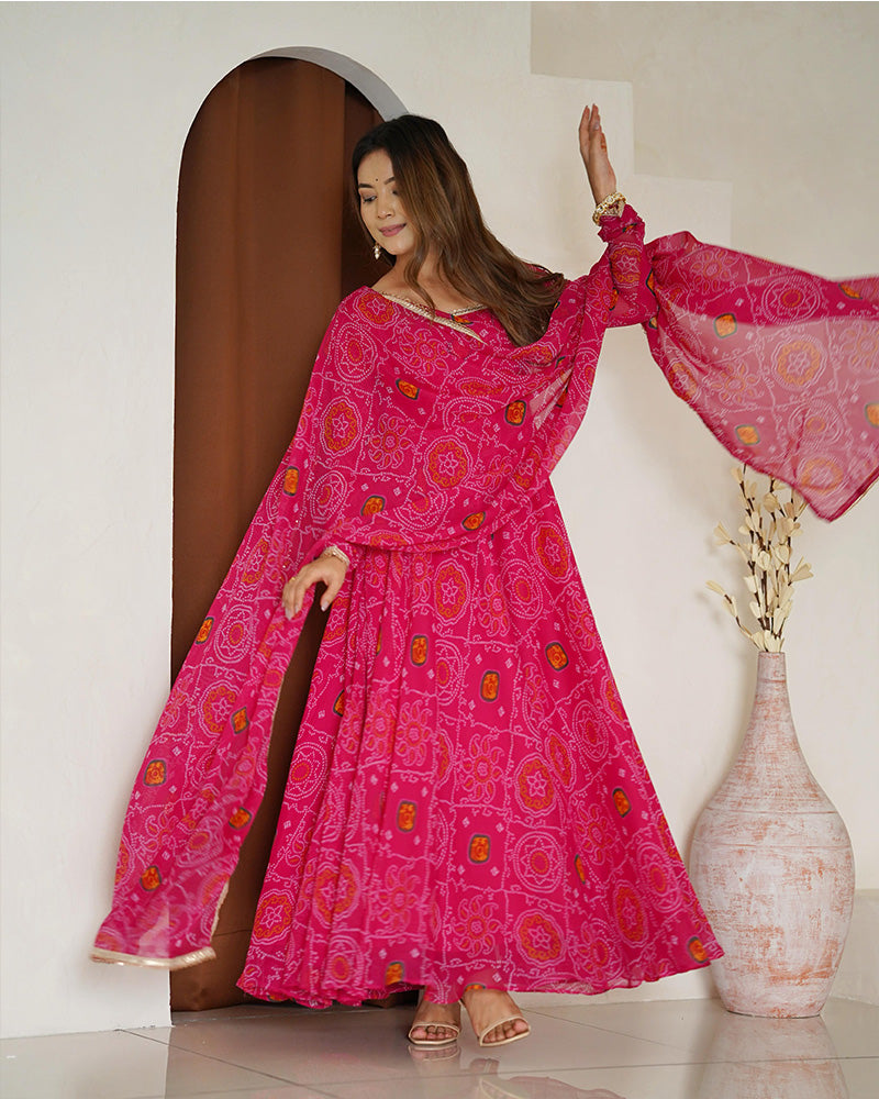 Rani Pink Color Soft Chiffon Anarkali Gown With Dupatta