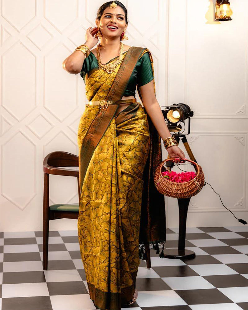 Designer Yellow Color Jacquard Banarasi Silk Saree