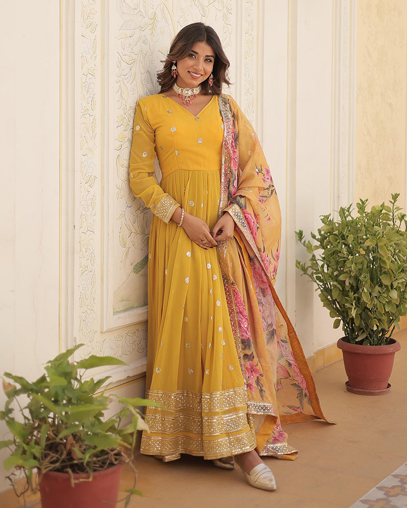 Beautiful Yellow Color Sequence Embroidered Anarkali Gown