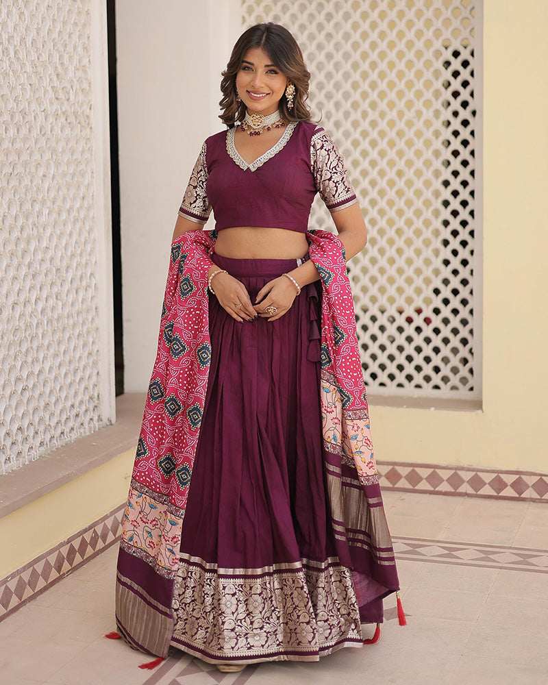 Wine Color Designer Viscose Jacquard Lehenga Choli