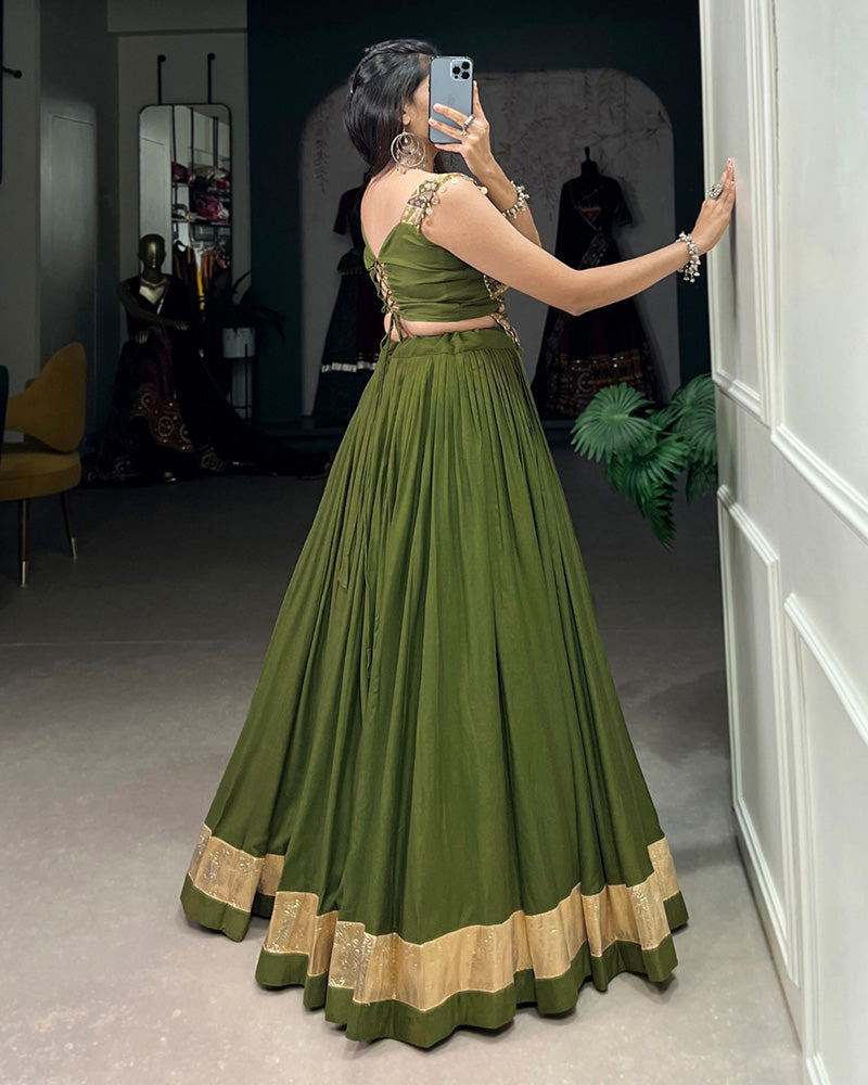 Olive Green Color Rayon Navratri Lehenga Choli