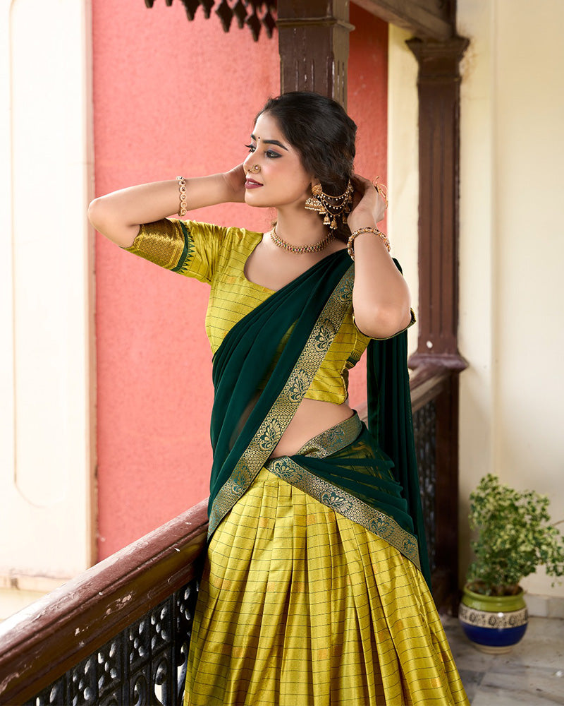 Designer Parrot Green Color Cotton Silk Lehenga Choli