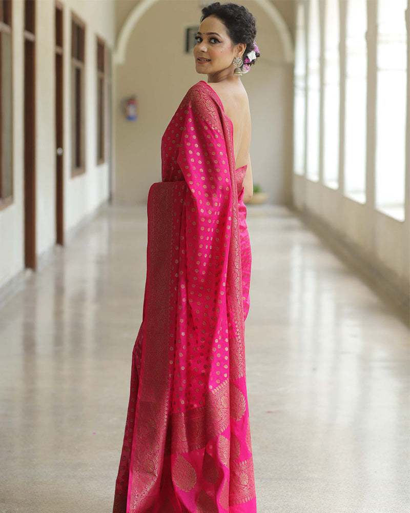 Designer Pink Color Jacquard Banarasi Silk Saree