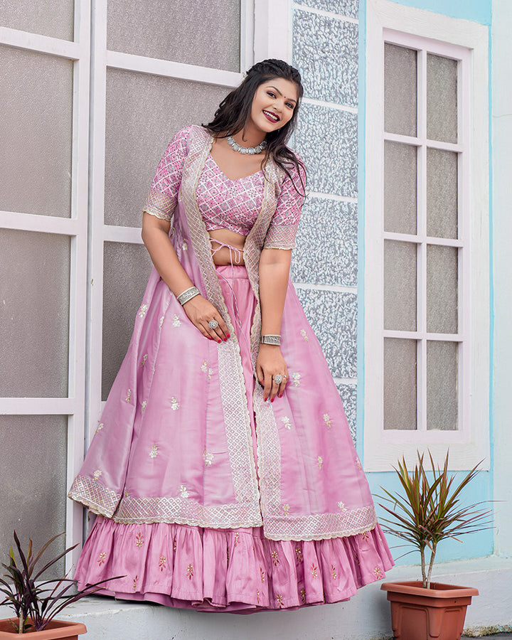 Baby Pink Color Joya Silk Indo-western Lehenga Choli