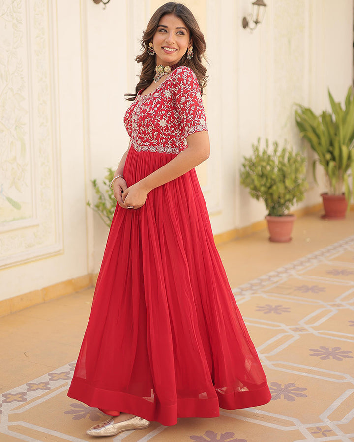 Beautiful Red Color Embroidered Anarkali Gown