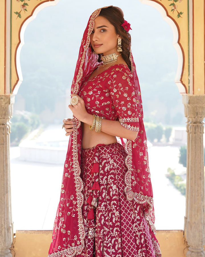 Beautiful Rani Pink Color Pure Viscose Jacquard Lehenga Choli