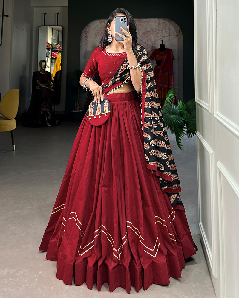 Designer Maroon Color Cotton Navratri Lehenga Choli