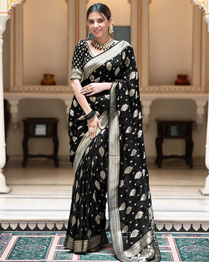 Designer Black Color All over Jacquard Banarasi Silk Saree