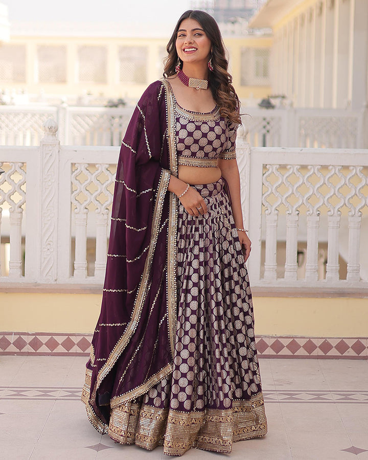 Wine Color Designer Pure Dyable Viscose Jacquard Lehenga Choli