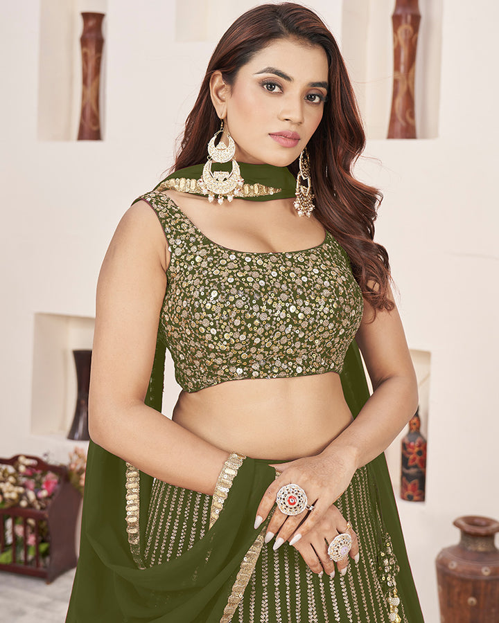 Olive Geen Color Georgette Embroidery Lehenga Choli