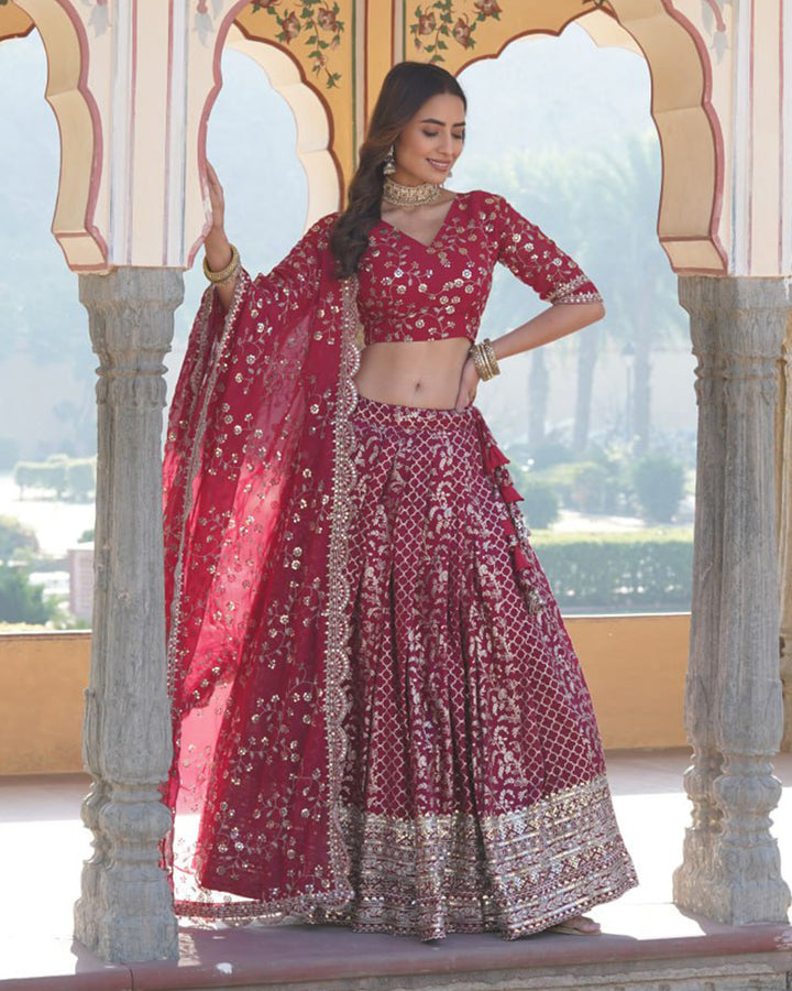 Beautiful Rani Pink Color Pure Viscose Jacquard Lehenga Choli