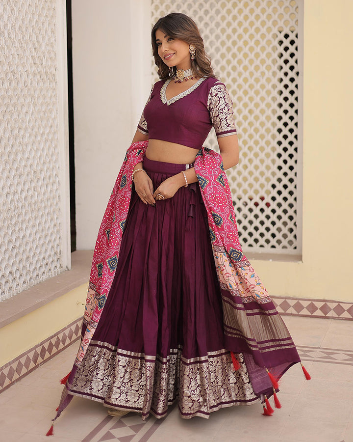 Wine Color Designer Viscose Jacquard Lehenga Choli