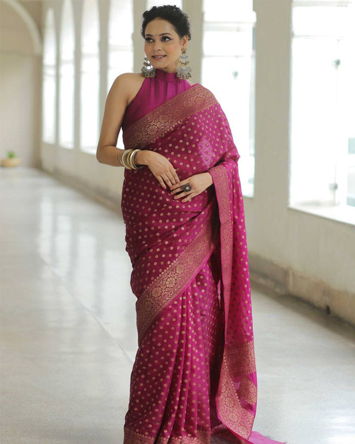 Designer Wine Color Jacquard Banarasi Silk Saree