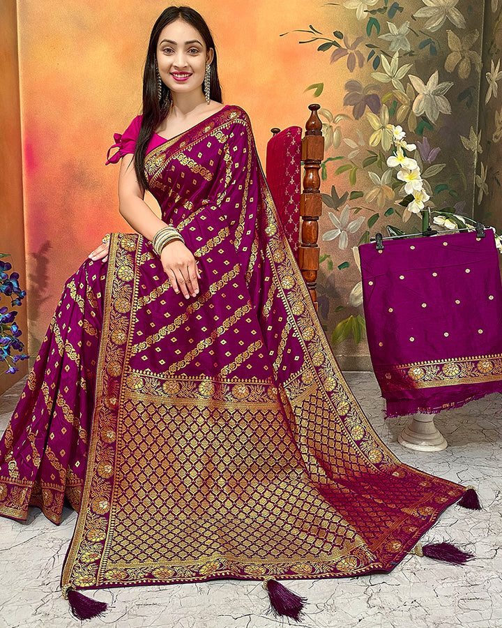 Designer Wine Color Dolla Silk Saree