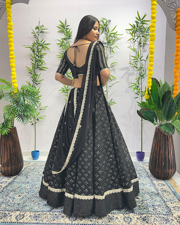 Designer Black Color Georgette Embroidered Lehenga Choli