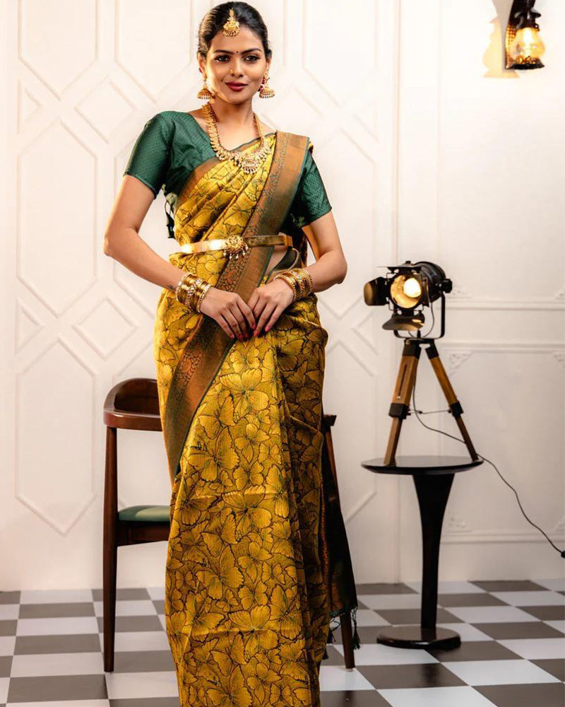 Designer Yellow Color Jacquard Banarasi Silk Saree