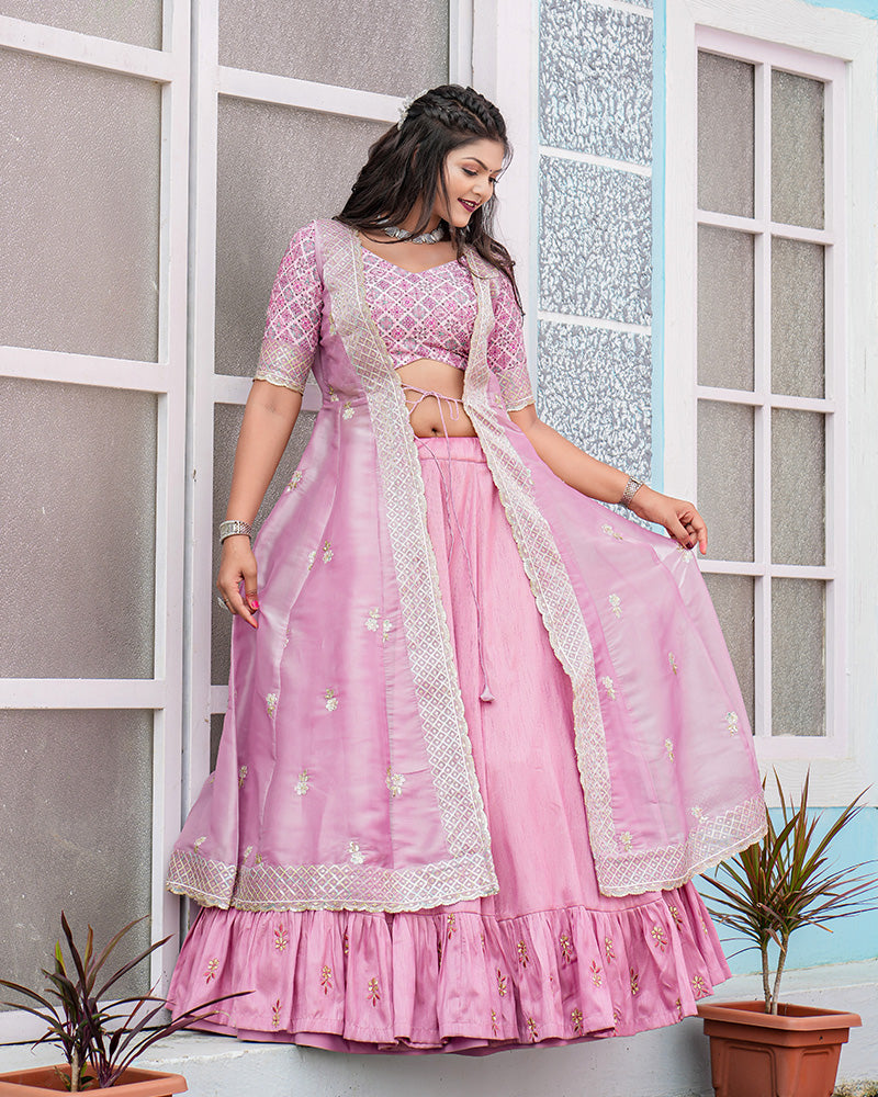 Baby Pink Color Joya Silk Indo-western Lehenga Choli