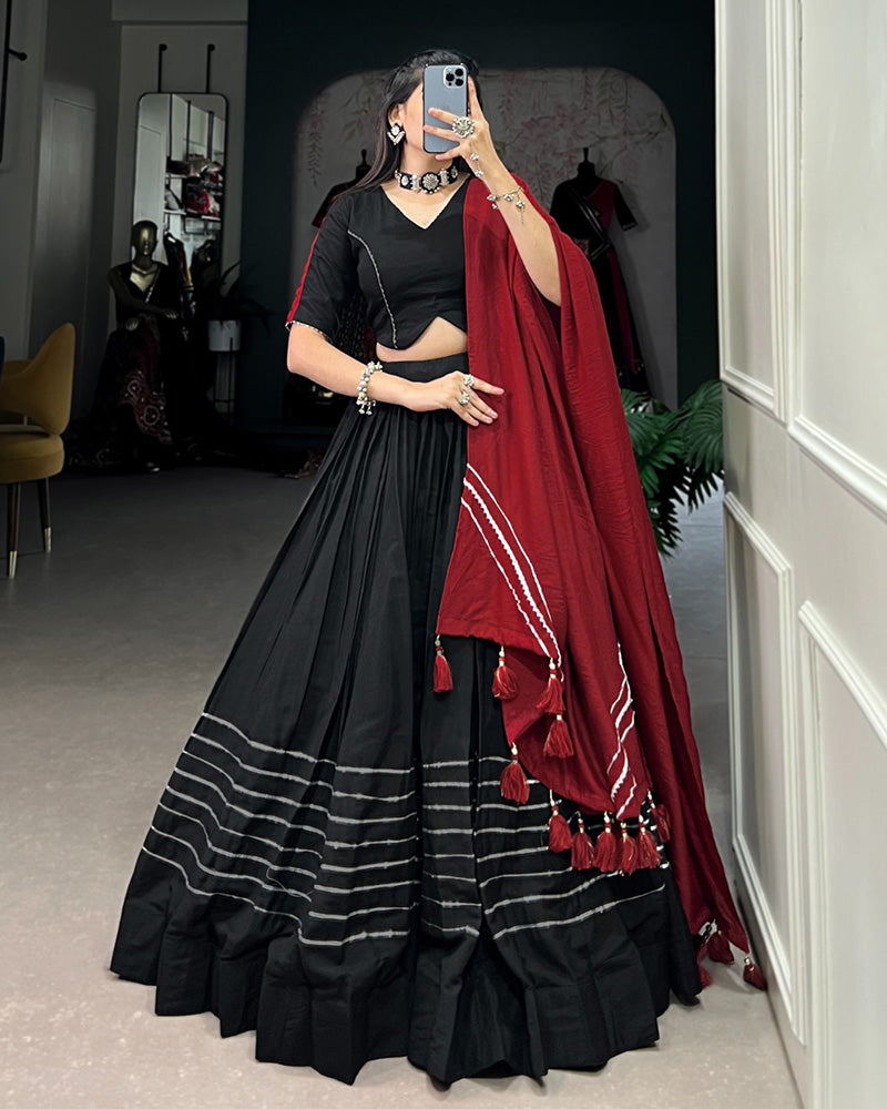 Black Color Viscose Chanderi Plain Navratri lehenga Choli