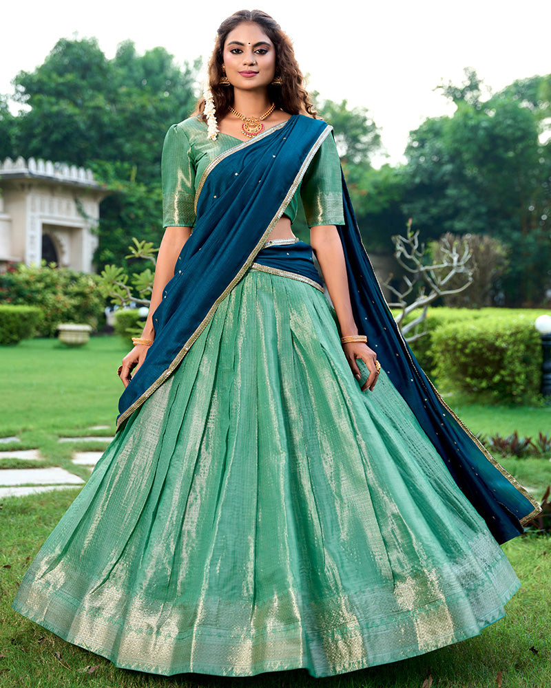 Designer Pista Color Kanchipuram Lehenga Choli