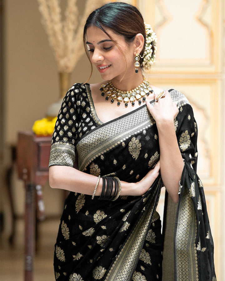 Designer Black Color All over Jacquard Banarasi Silk Saree