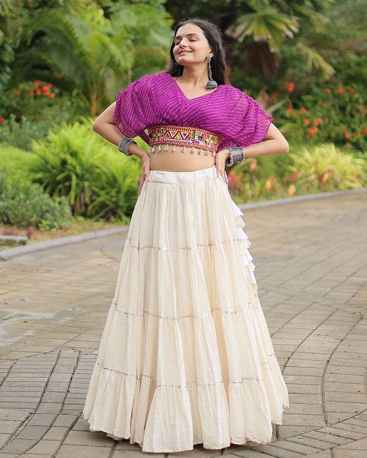 Purple Color Choli With Off-White Kora Cotton Lehenga