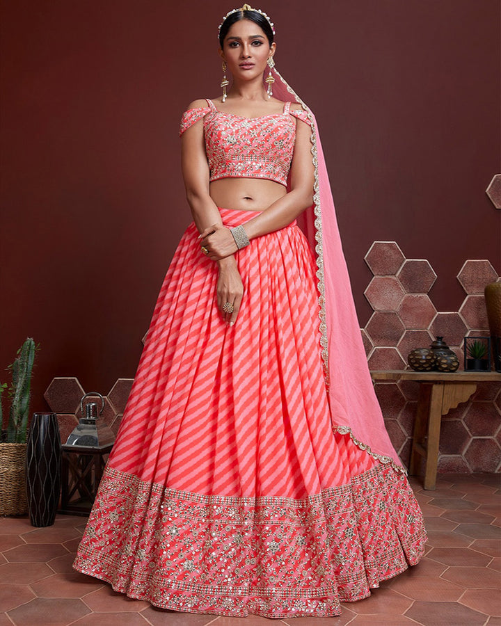 Peach Organza Silk Designer Lehenga Choli