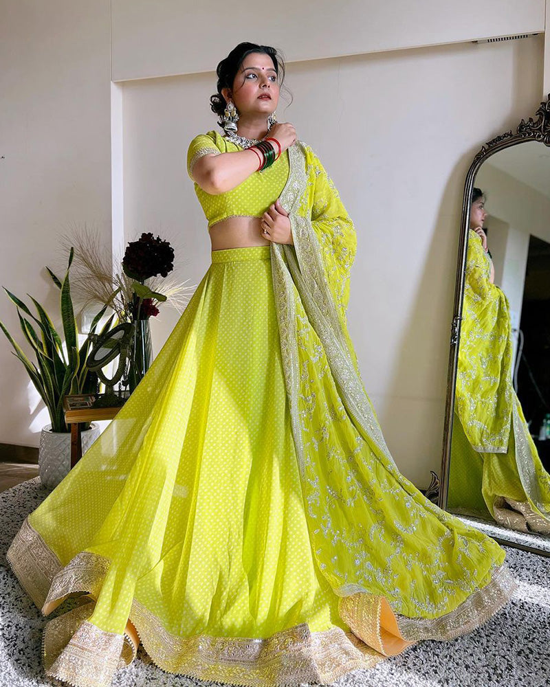 Light Green Faux Georgette Sequence Work Lehenga Choli