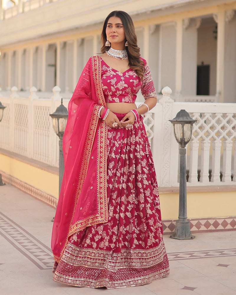 Pink Color Designer Pure Dyable Viscose Jacquard  Lehenga Choli