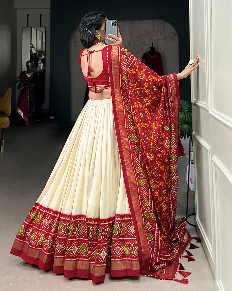 Patola Printed Red Color Tussar Silk Lehenga Choli