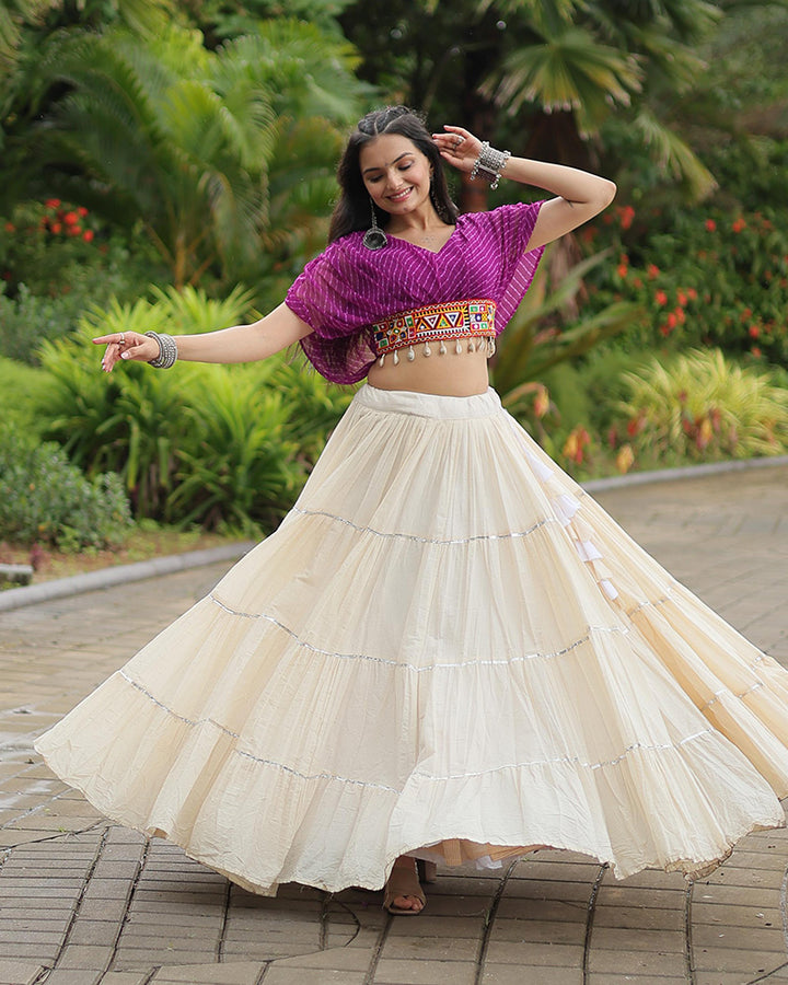 Purple Color Choli With Off-White Kora Cotton Lehenga