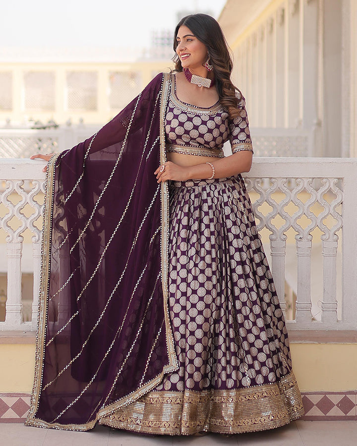 Wine Color Designer Pure Dyable Viscose Jacquard Lehenga Choli