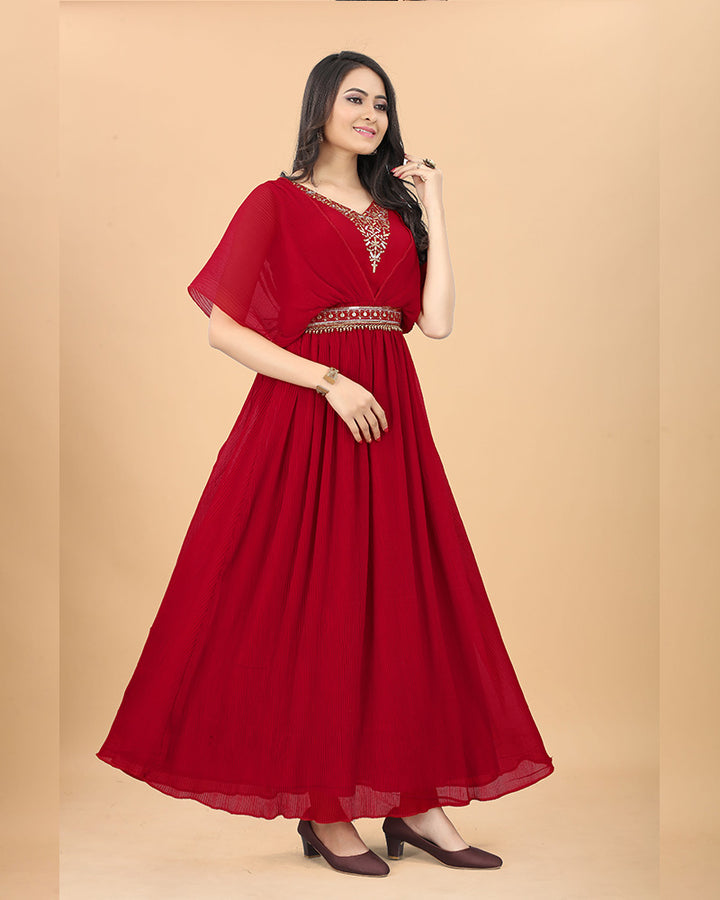 Red Color Embroidered Georgette Anarkali Gown