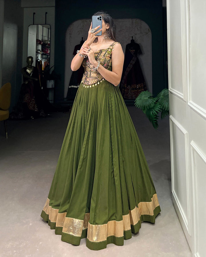 Olive Green Color Rayon Navratri Lehenga Choli