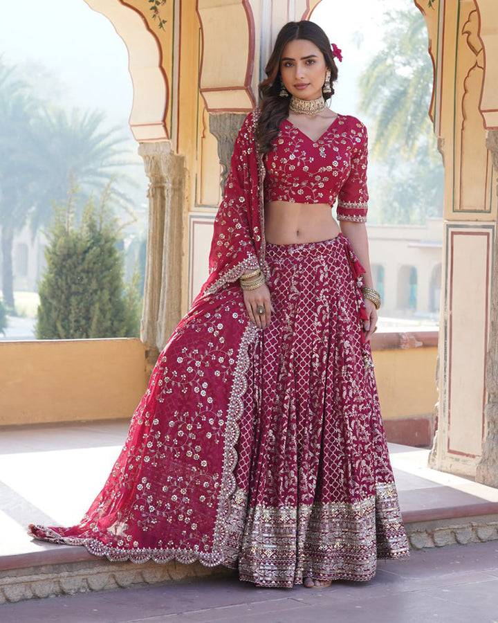 Beautiful Rani Pink Color Pure Viscose Jacquard Lehenga Choli