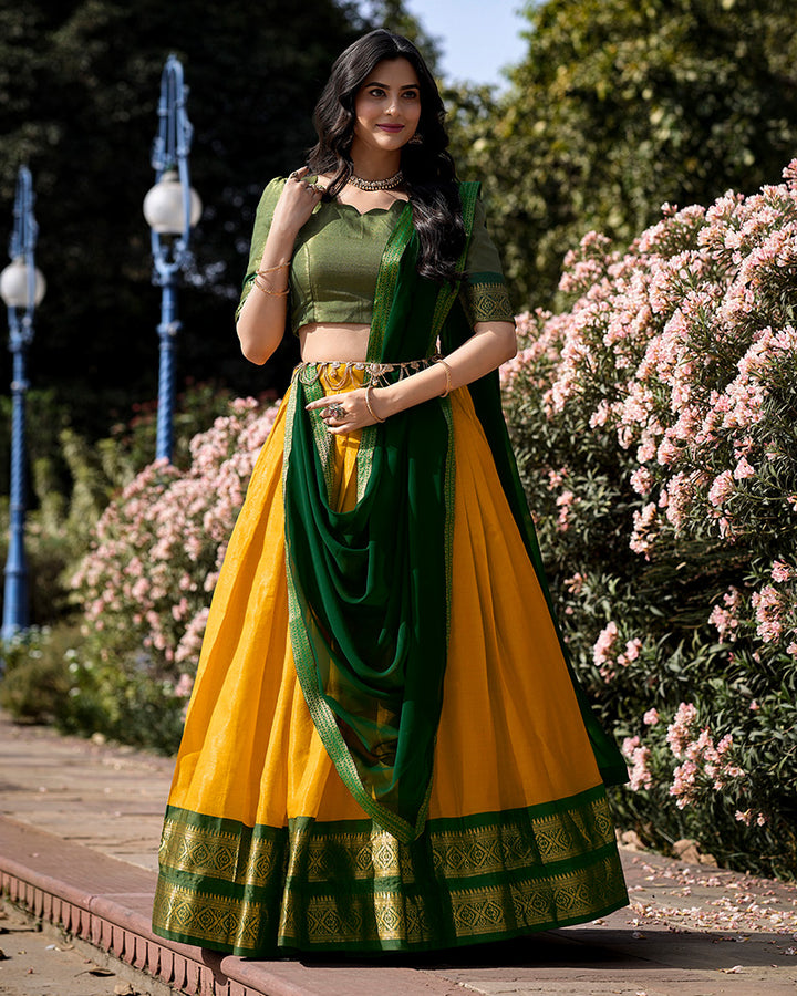 Designer Yellow Color Kanchipuram Silk Lehenga Choli