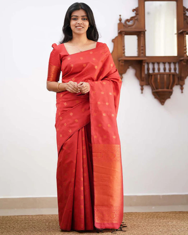 Designer Red Color Jacquard Banarasi Silk Saree