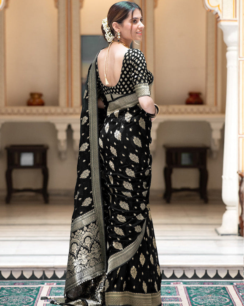 Designer Black Color All over Jacquard Banarasi Silk Saree