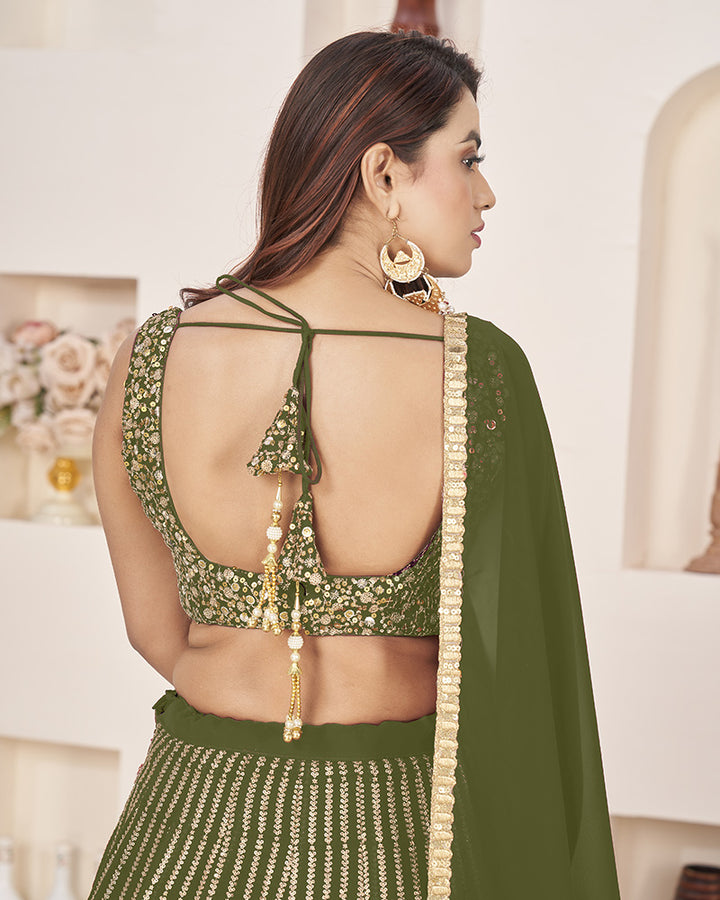 Olive Geen Color Georgette Embroidery Lehenga Choli