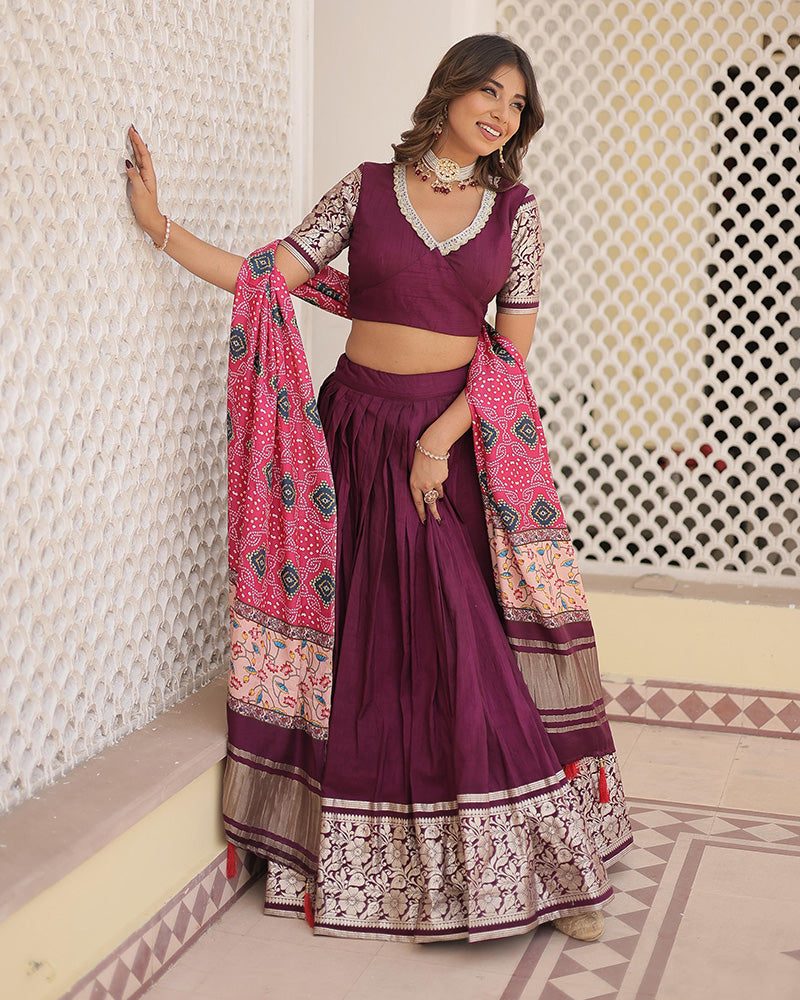 Wine Color Designer Viscose Jacquard Lehenga Choli