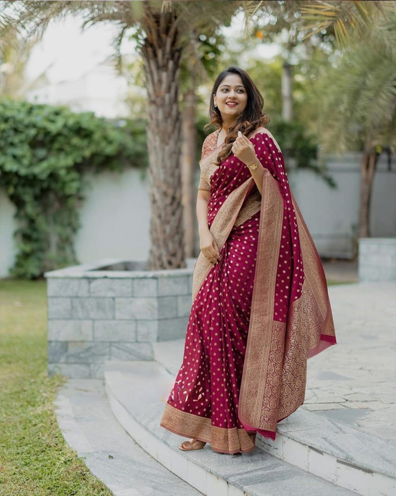 Designer Maroon Color Banarasi Saree