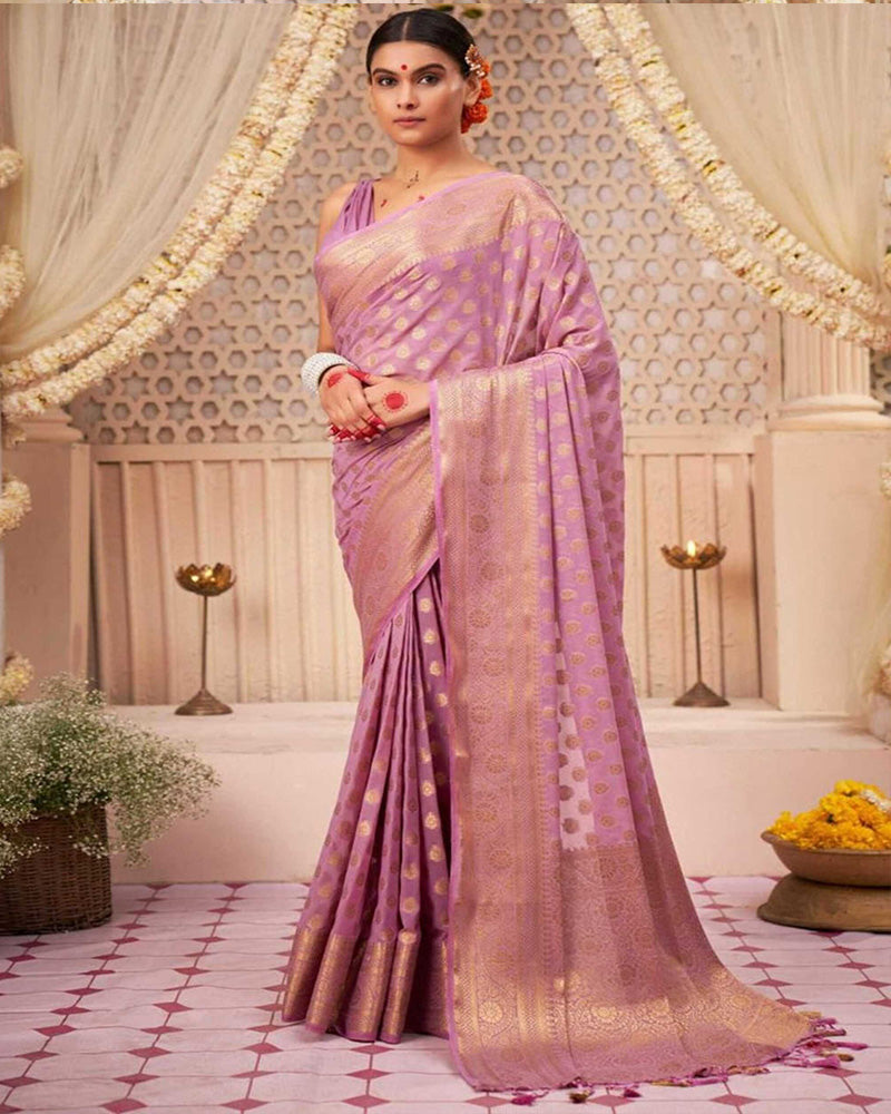 Designer Lavender Color Jacquard Banarasi Silk Saree