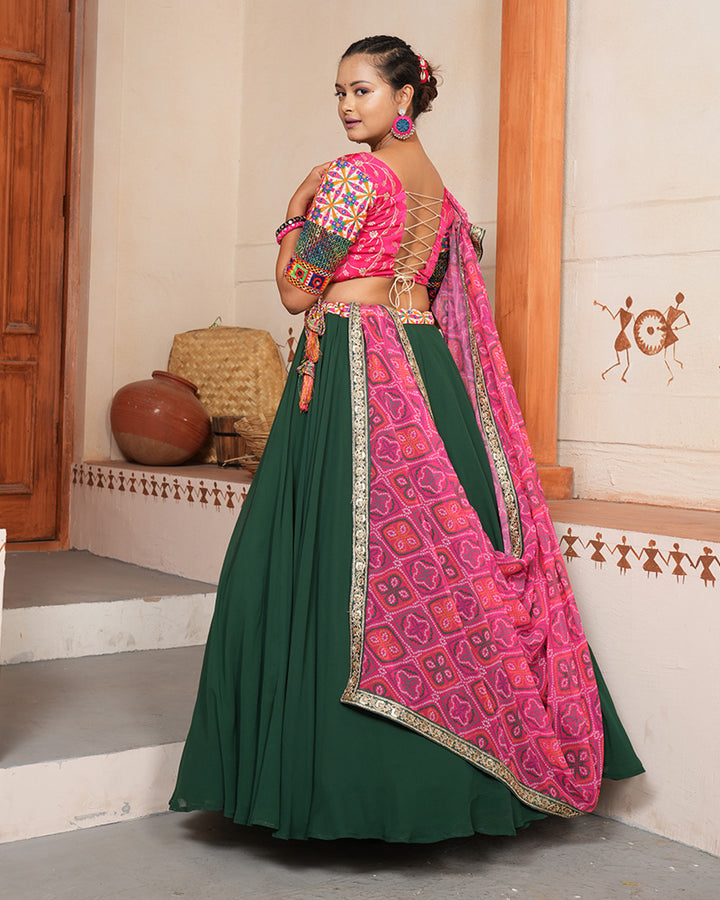 Green Color Georgette Embroidered Navratri Lehenga Choli