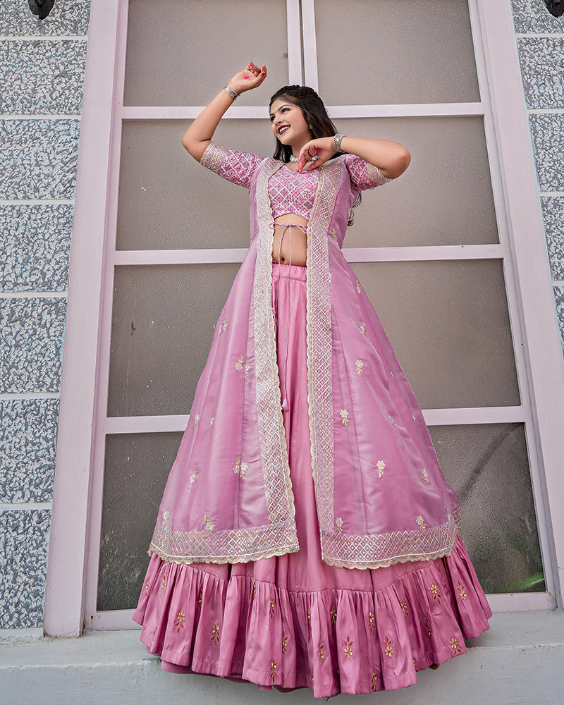 Baby Pink Color Joya Silk Indo-western Lehenga Choli