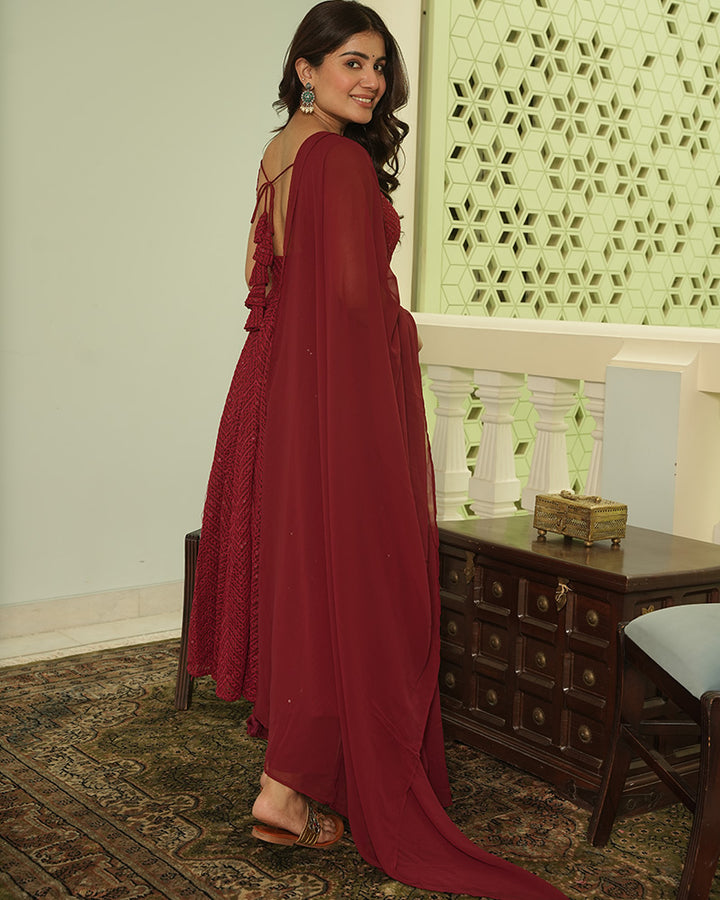 Maroon Color Soft Georgette Embroidered Lucknowi Salwar Suit