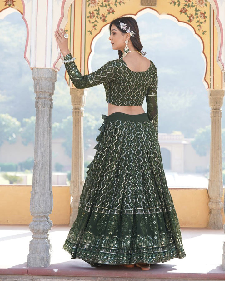 Latest Design Green Color Georgette Semi Stitched Lehenga Choli