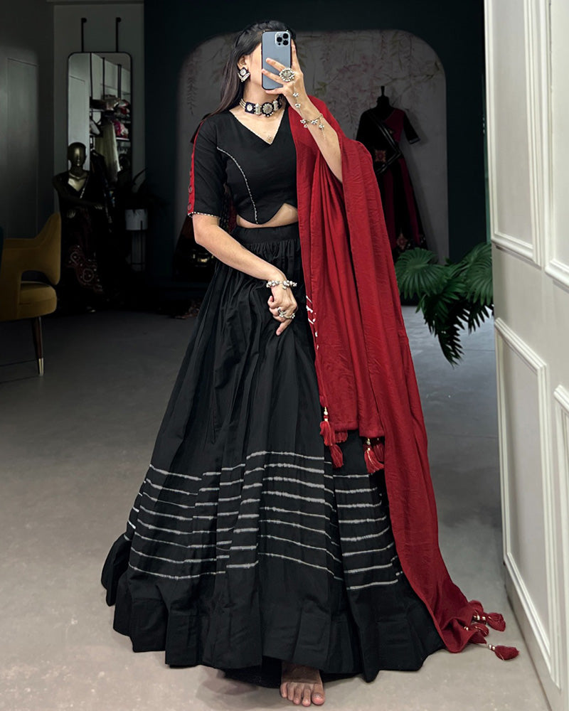 Black Color Viscose Chanderi Plain Navratri lehenga Choli